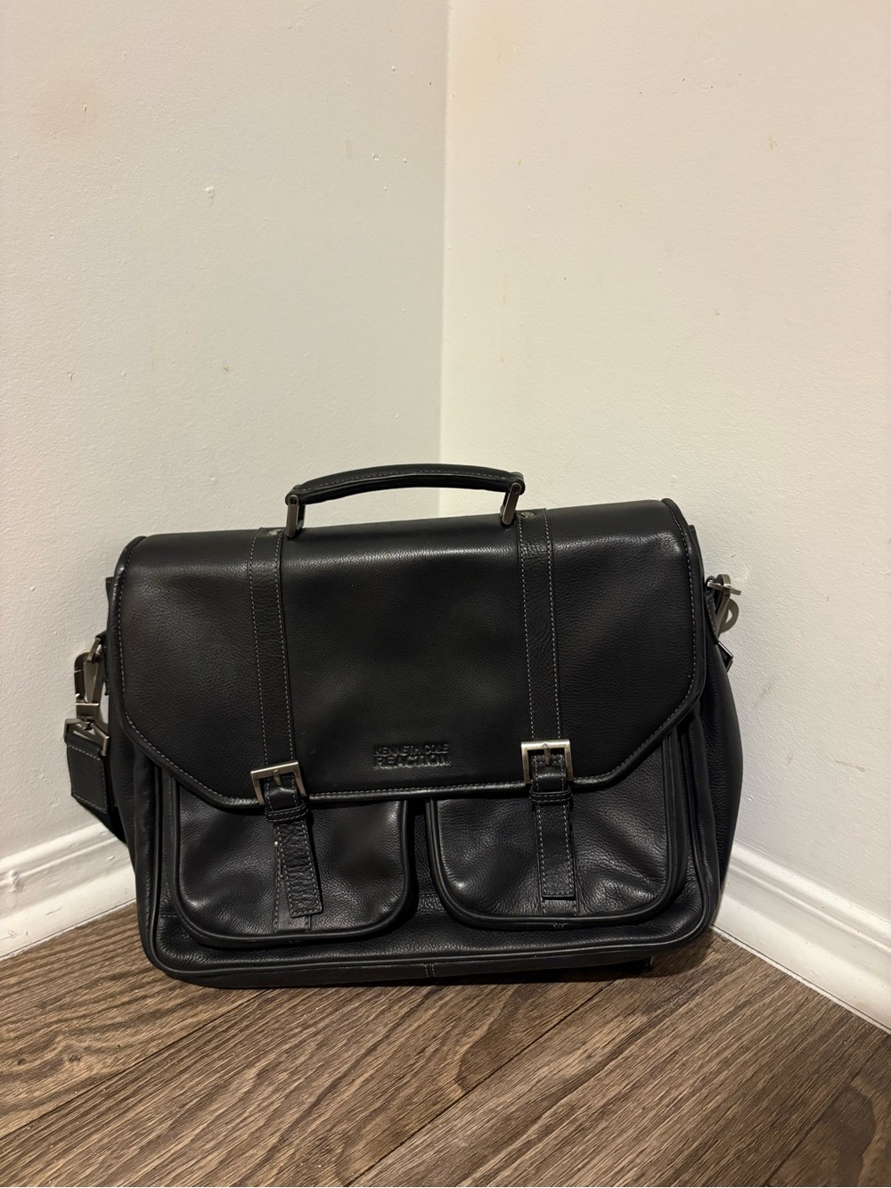 Kenneth Cole Black Leather Messenger Briefcase